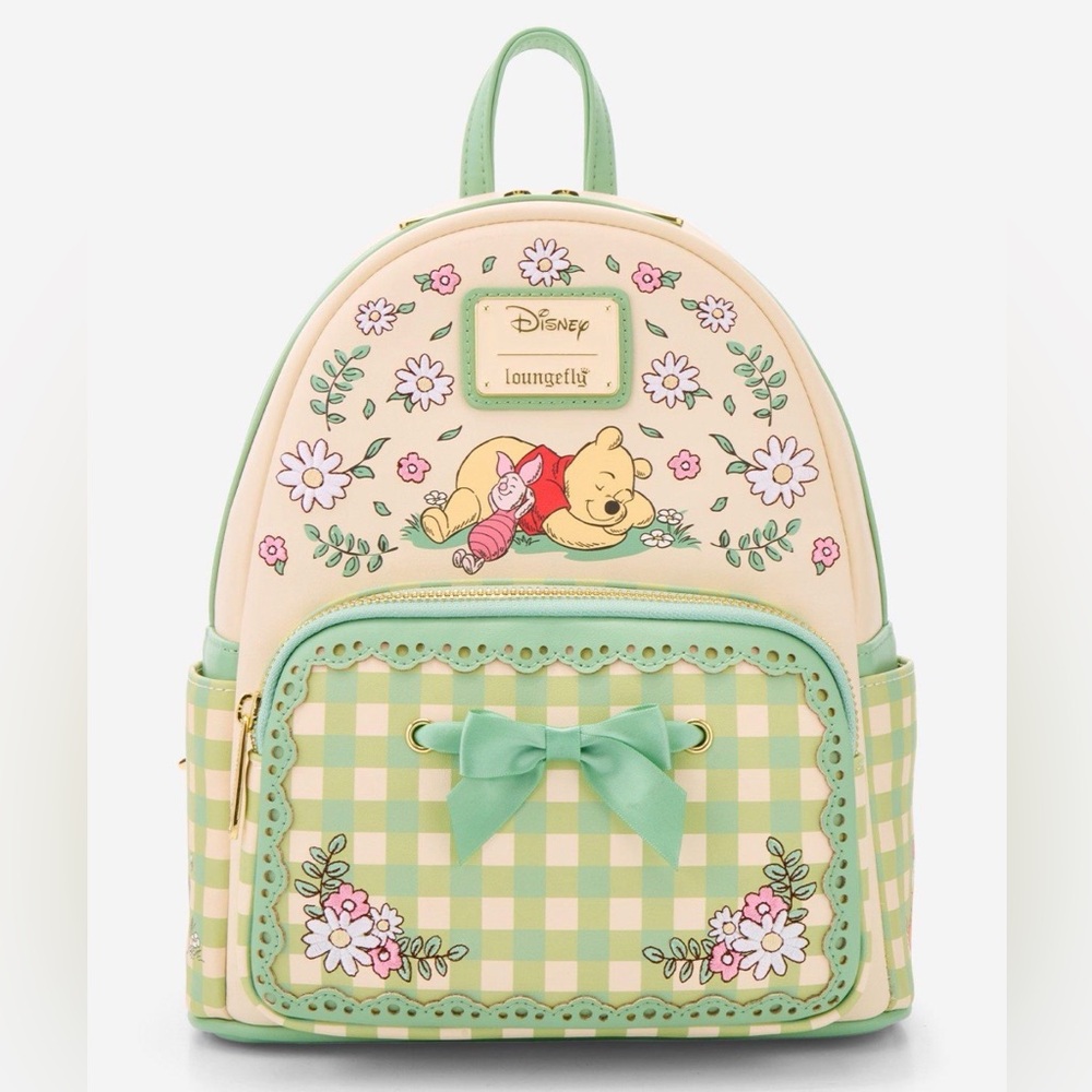 New Loungefly Disney Winnie the Pooh Floral Gingham Mini Backpack -
